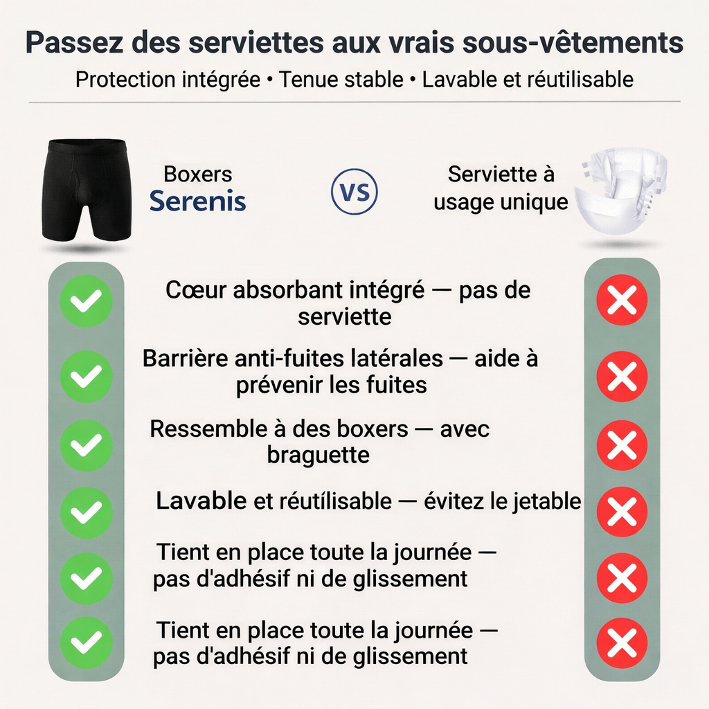 Boxer Serenis™️ Sous-vêtement absorbant discret contre les fuites urinaires